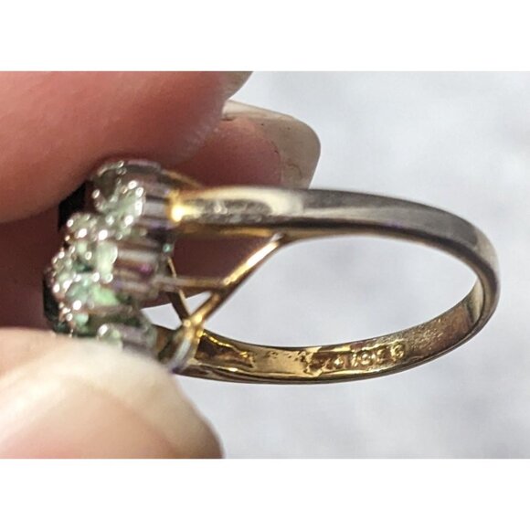 Vintage Faux Emerald And Diamond 14kt Gold Plated Floral Ring Size 5 3/4 - Picture 7 of 14